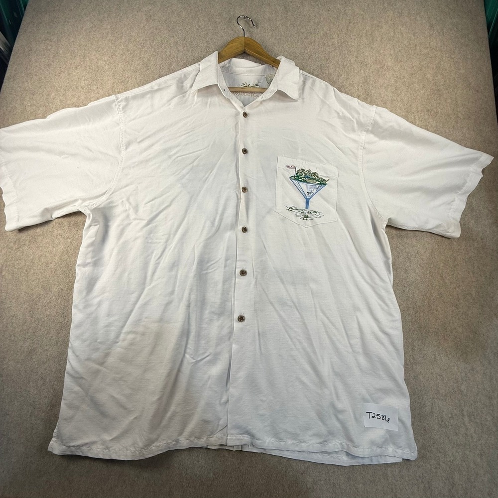 Bamboo Cay Mens XXL White Par & Bar Golf Martini Embroidered Camp Shirt Slv